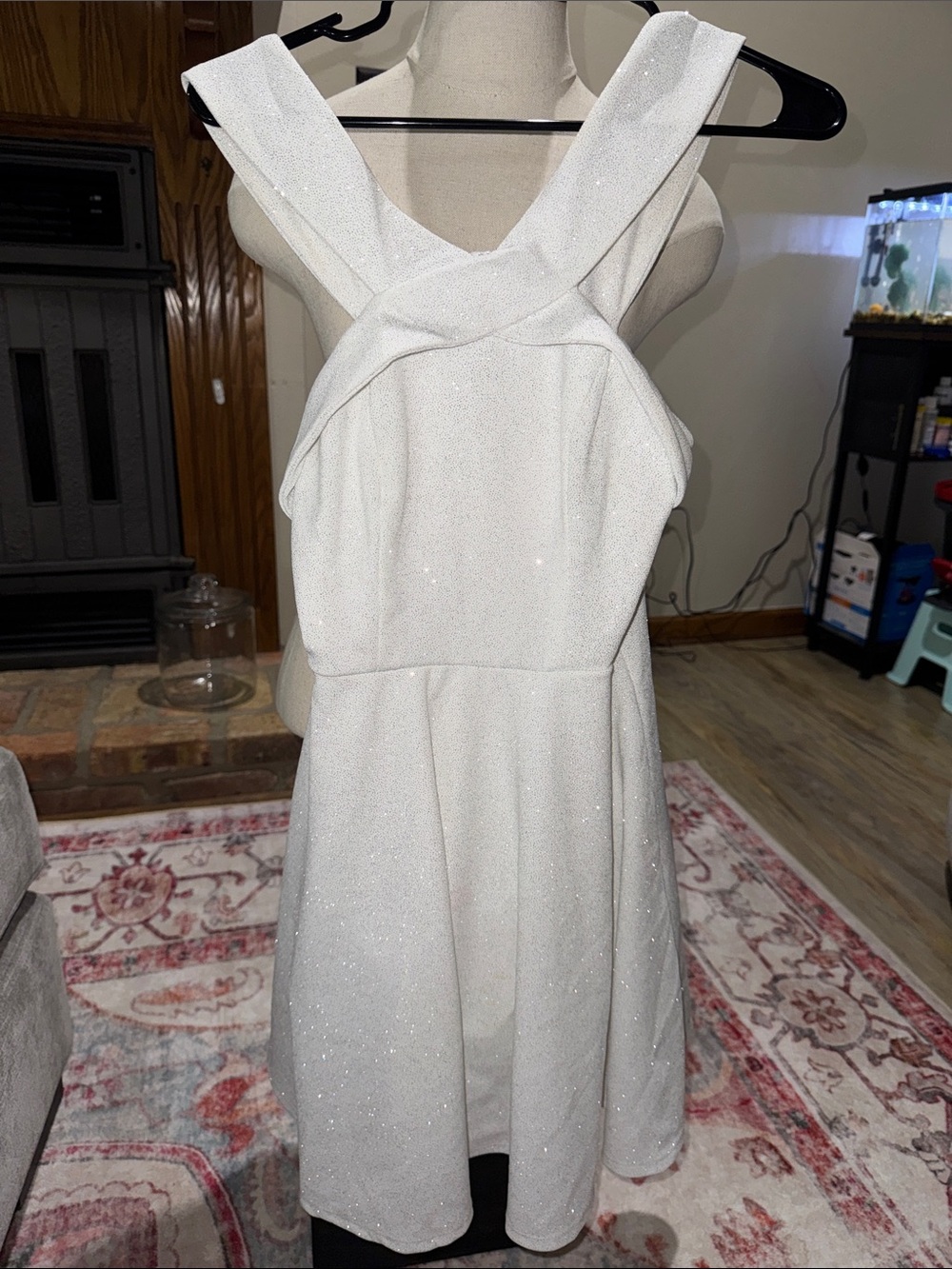 White Sparkle Cross-Strap Mini Dress